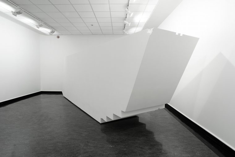 4D Construction (761 x 227 x 148 cm). Styrofoam, sanded and sealed, installation view at Bergen Kunsthall NO5.