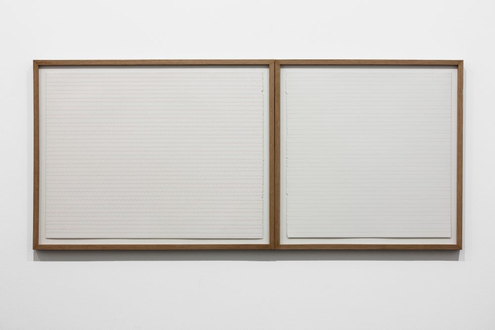 Zöllner’s Illusion & Agnes Martin’s lines (tilted). Color pencil drawings (46 x 101 cm).